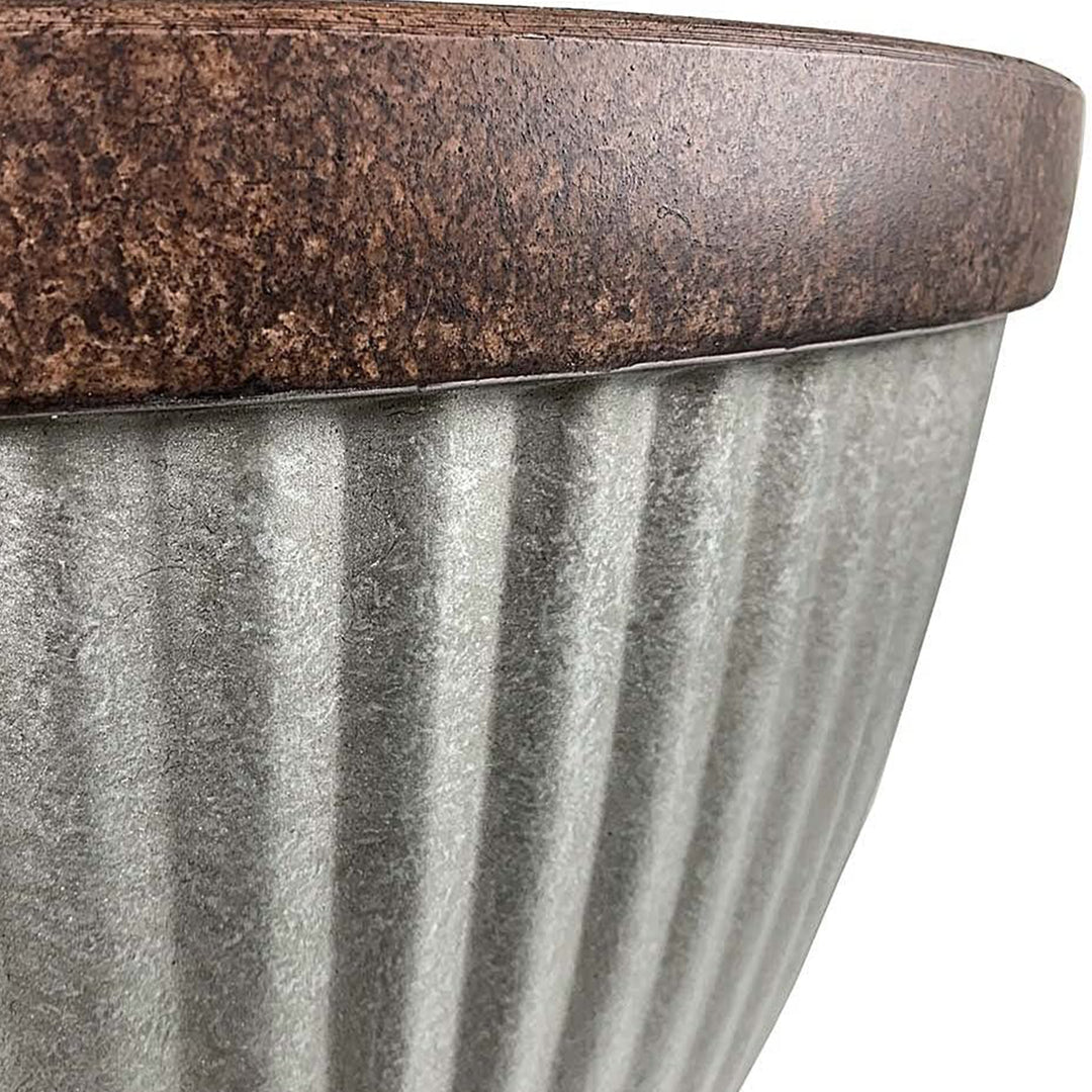 Southern Patio Westlake Collection 15" Rustic Round Pleated Planter, Silver - VMInnovations