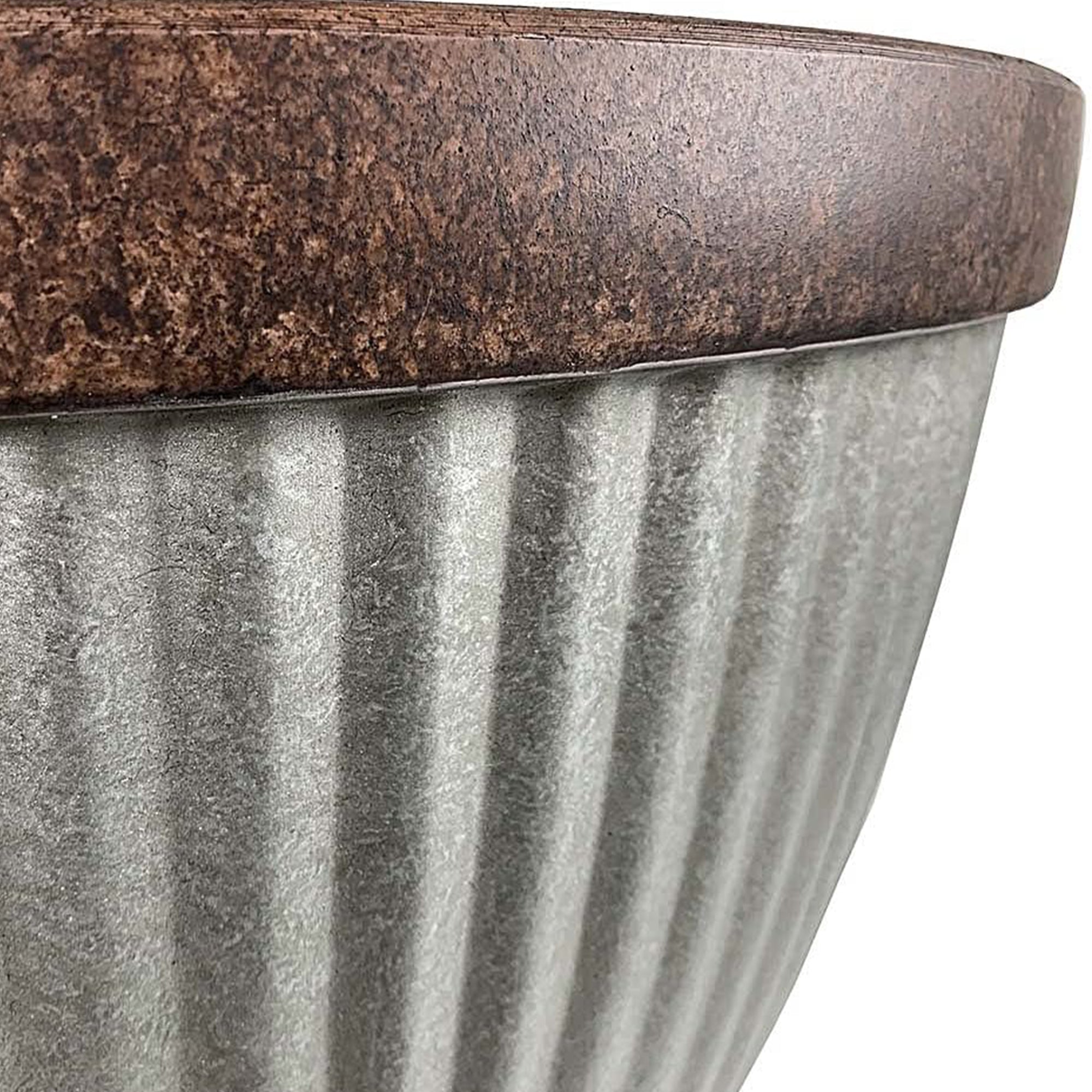 Southern Patio Collection 15" Rustic Round Pleated Planter, Silver (Open Box) - VMInnovations