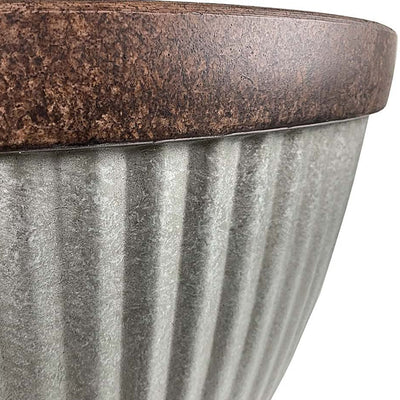 Southern Patio Collection 15" Rustic Round Pleated Planter, Silver (Open Box) - VMInnovations