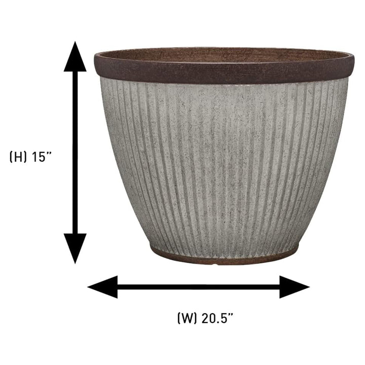 Southern Patio Westlake Collection 15" Rustic Round Pleated Planter, Silver - VMInnovations