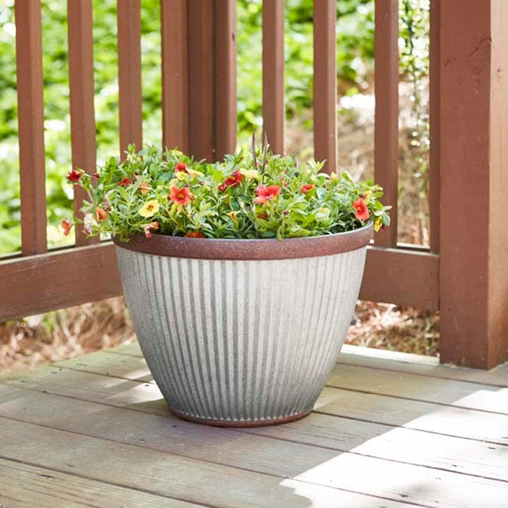 Southern Patio Westlake Collection 15" Rustic Round Pleated Planter, Silver - VMInnovations
