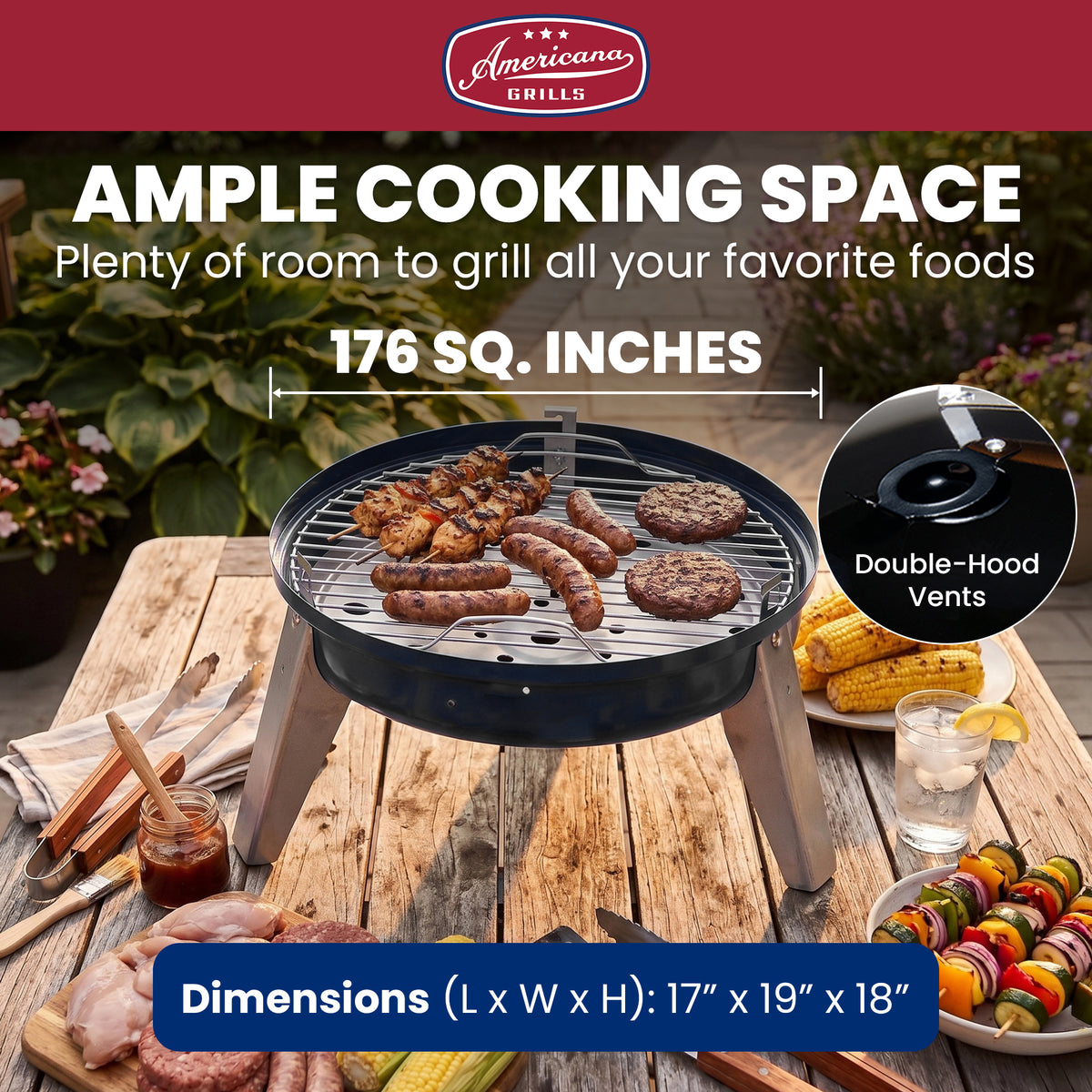 Americana Lock N Go Portable Charcoal Grill with Locking Hood & Bowl, Black