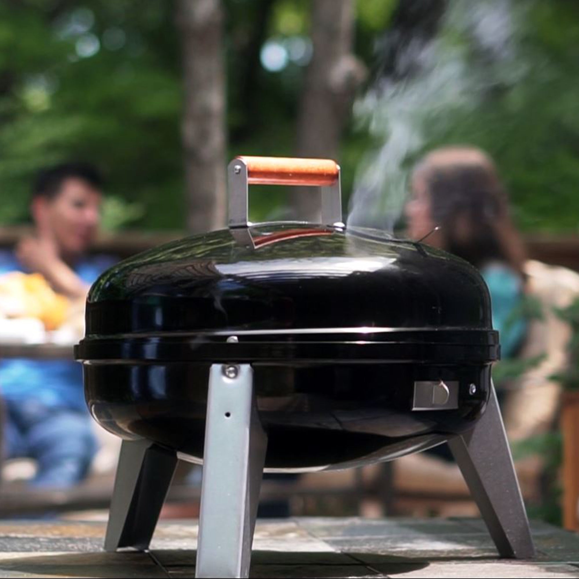 Americana Lock N Go Charcoal Grill  w/Locking Hood & Bowl, Black (Open Box) - VMInnovations