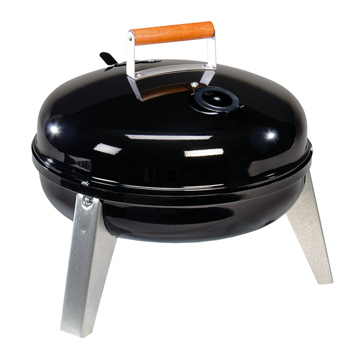 Americana Lock N Go Charcoal Grill  w/Locking Hood & Bowl, Black (Open Box) - VMInnovations