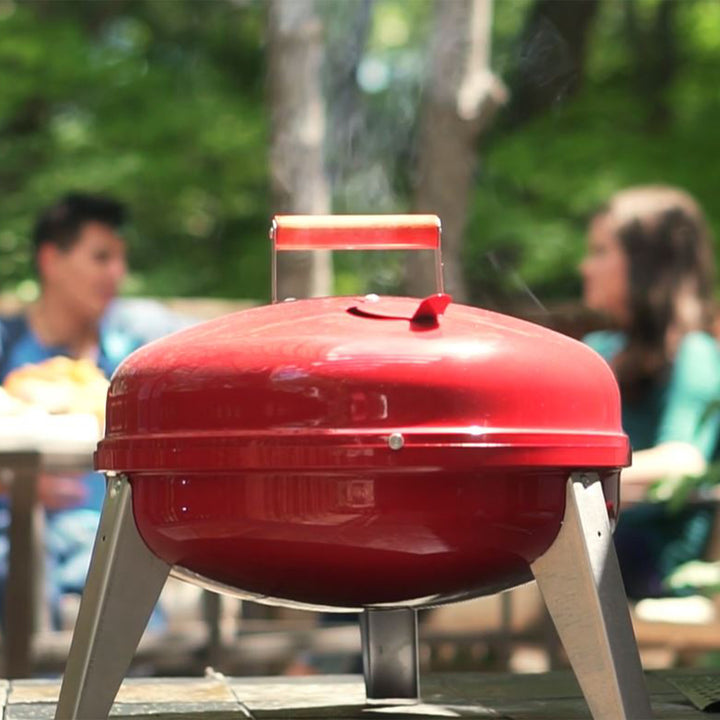 Americana Lock N Go Portable Charcoal Grill with Locking Hood and Bowl, Red