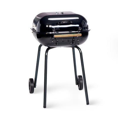 MECO Americana Swinger Wheeled Charcoal Grill, Side Tables & Bottom Shelf, Black