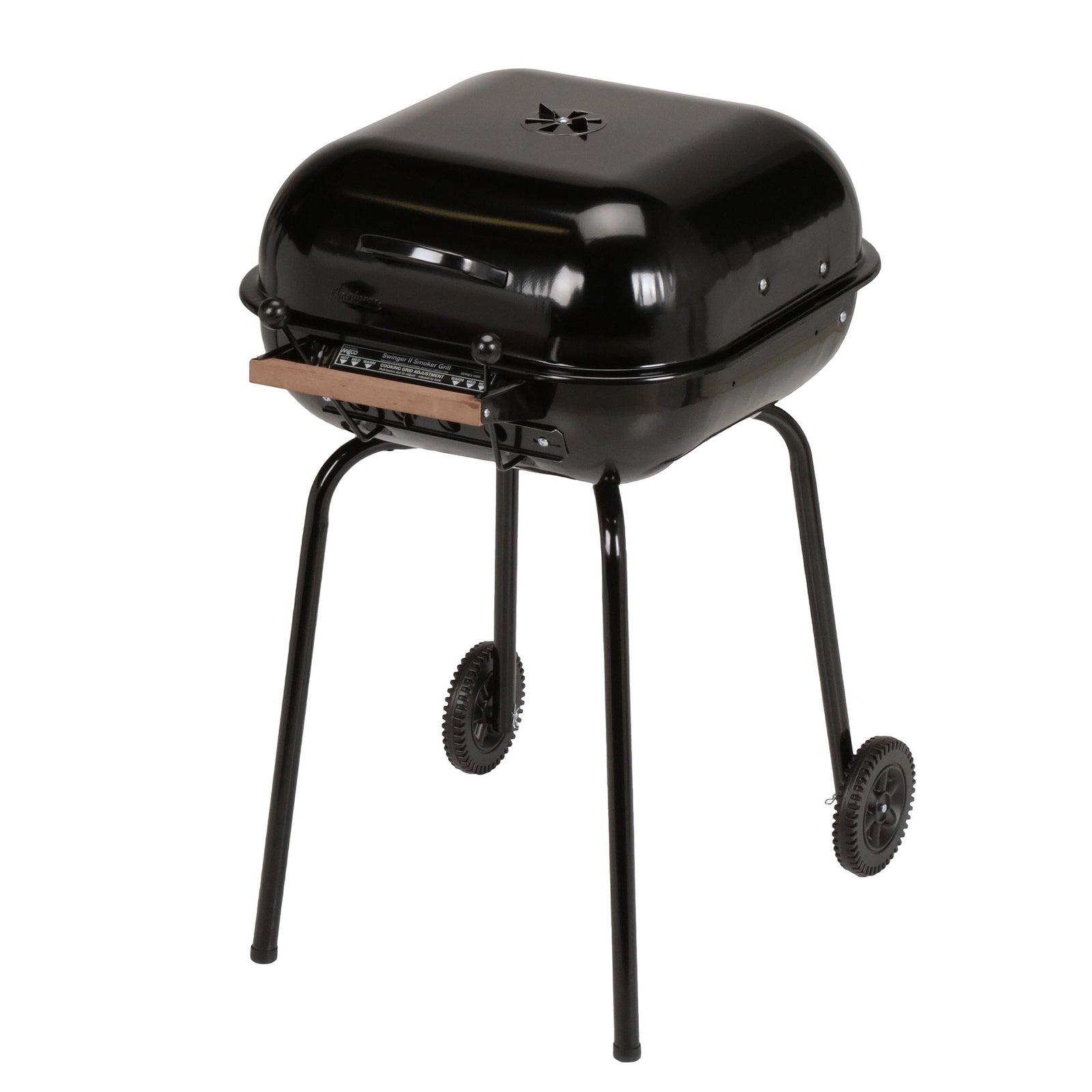 MECO Americana Swinger Wheeled Charcoal Grill, Side Tables & Bottom Shelf, Black - VMInnovations