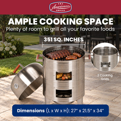Americana Grills 351 Square Inch Stainless Steel Charcoal BBQ Meat Smoker (Used)