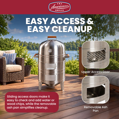 Americana Grills 351 Square Inch Stainless Steel Charcoal BBQ Meat Water Smoker