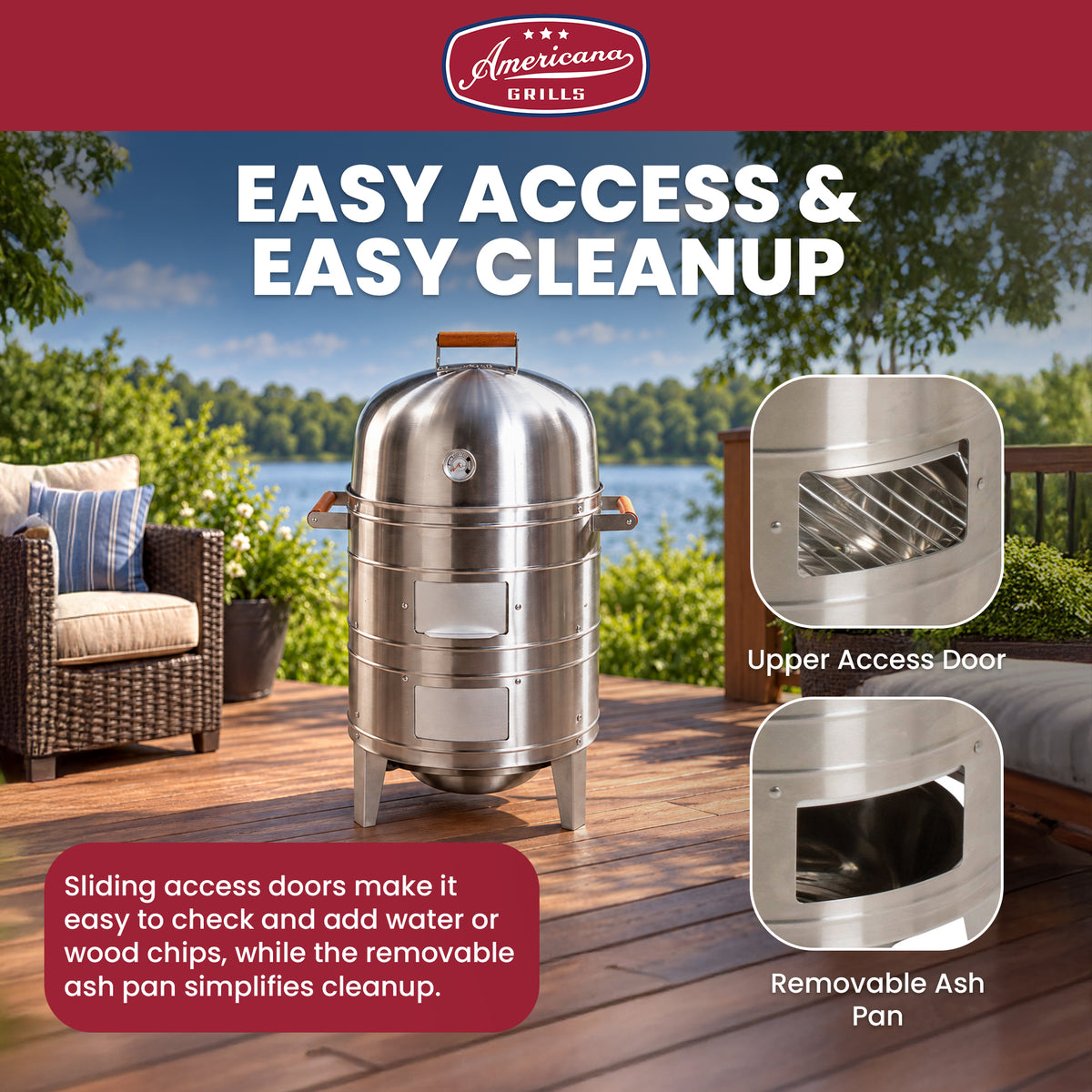 Americana Grills 351 Square Inch Stainless Steel Charcoal BBQ Meat Smoker (Used)