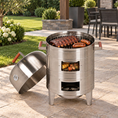 Americana Grills 351 Square Inch Stainless Steel Charcoal BBQ Meat Water Smoker