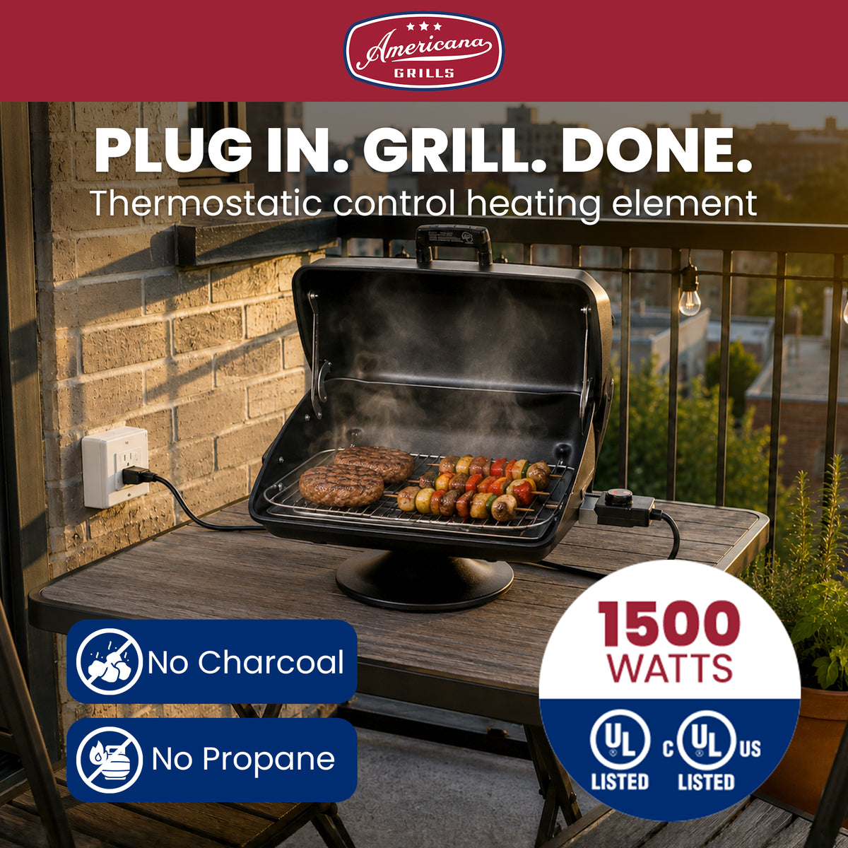 MECO Americana 1500W Portable Utility Tabletop Electric Pedestal Grill, Black