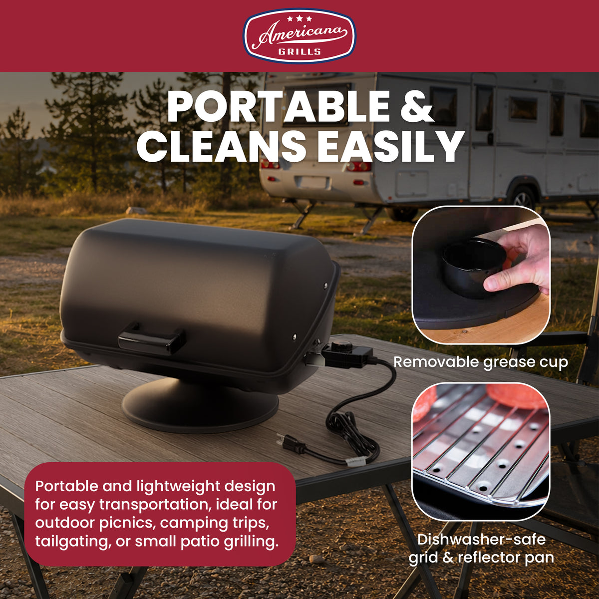 MECO Americana 1500W Portable Utility Tabletop Electric Pedestal Grill, Black