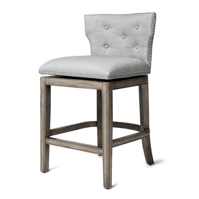 Maven Lane Hugo Counter Stool, Reclaimed Oak Finish & Ash Grey Fabric Upholstery - VMInnovations
