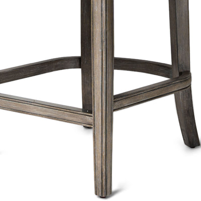 Maven Lane Hugo Counter Stool, Reclaimed Oak Finish & Ash Grey Fabric Upholstery - VMInnovations