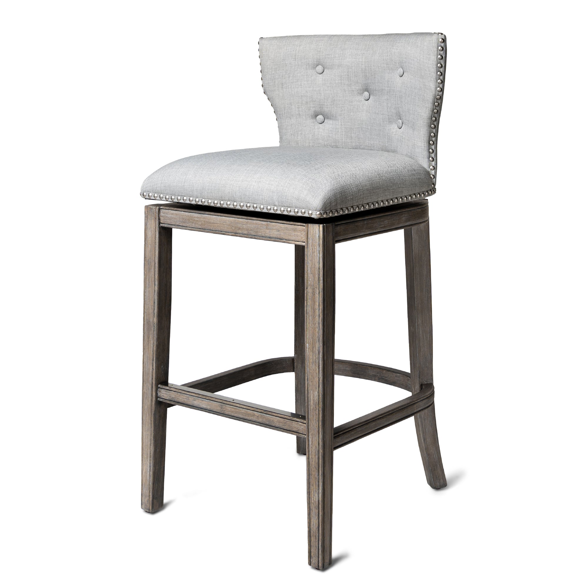 Maven Lane Hugo Tufted-Back Swivel Stool, Reclaimed Oak, Bar Height (Used) - VMInnovations