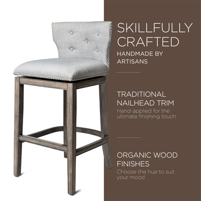 Maven Lane Hugo Tufted-Back Swivel Stool, Reclaimed Oak, Bar Height (Used) - VMInnovations