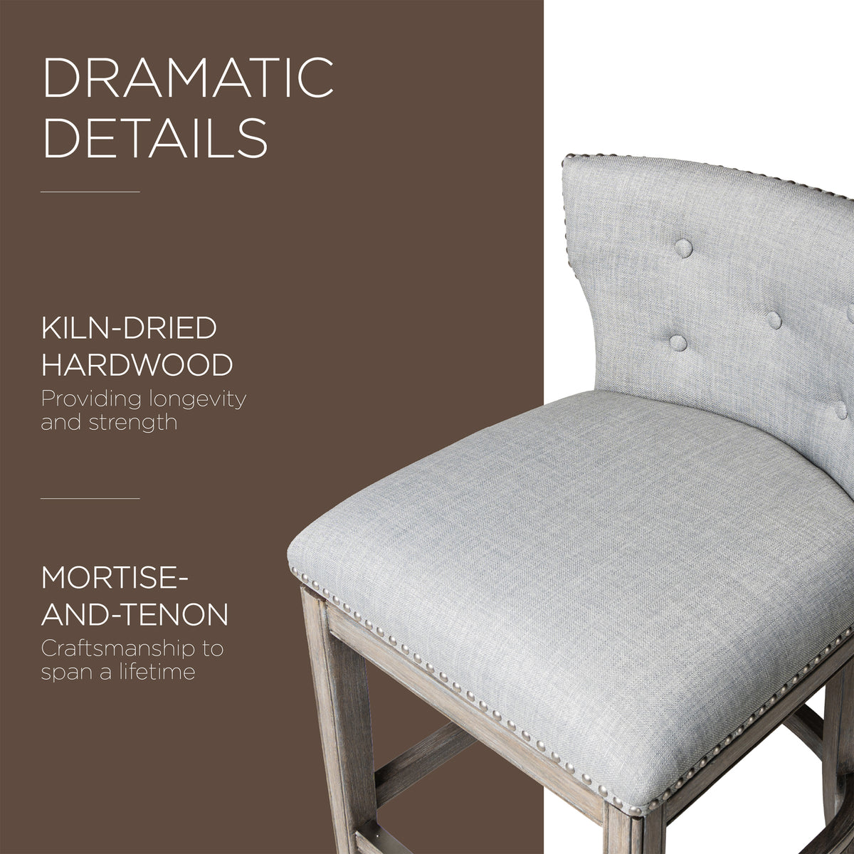 Maven Lane Hugo Tufted-Back Swivel Stool, Reclaimed Oak, Bar Height (Used) - VMInnovations