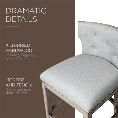 Maven Lane Hugo Tufted-Back Swivel Stool, Reclaimed Oak, Bar Height (Used) - VMInnovations