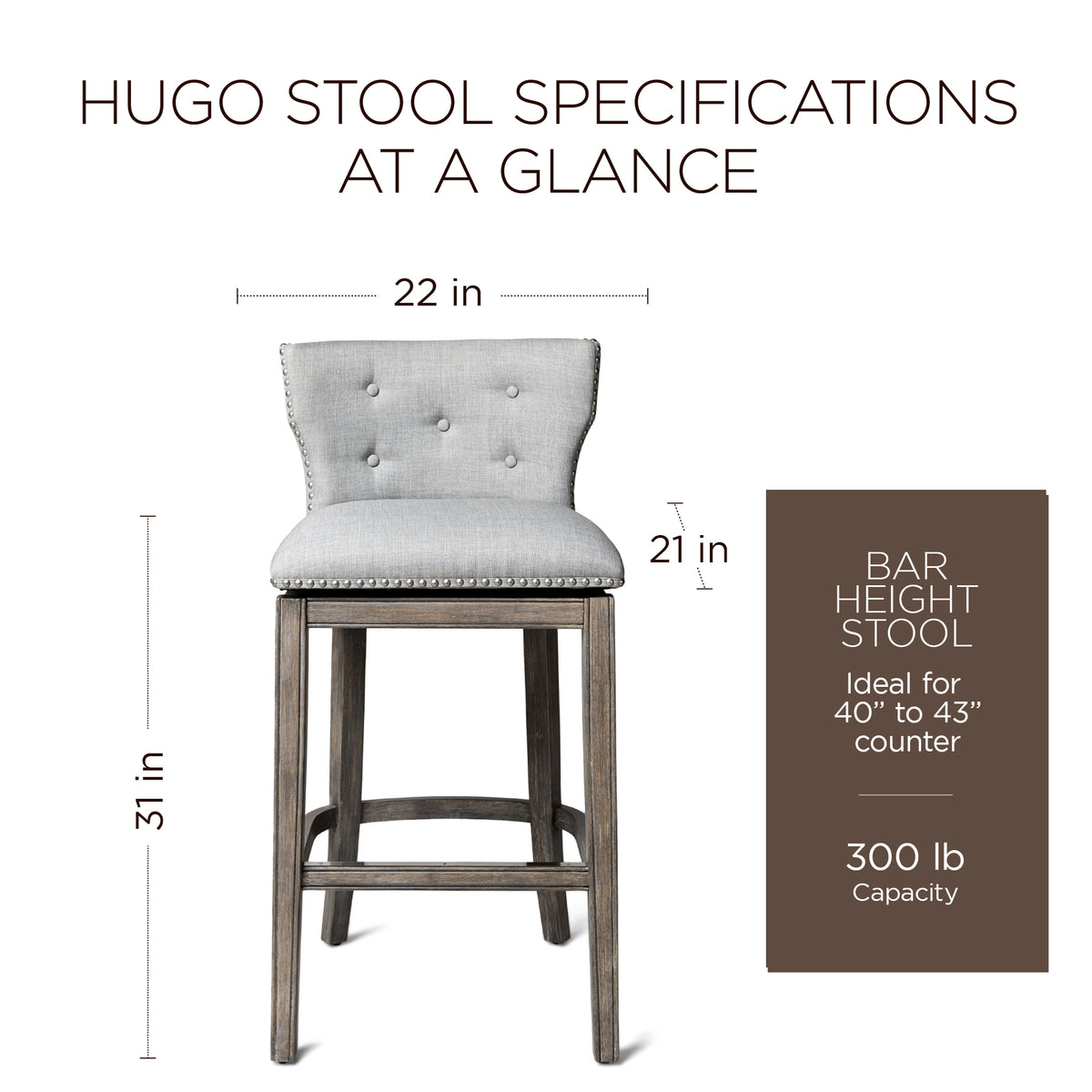 Maven Lane Hugo Tufted-Back Swivel Stool, Reclaimed Oak, Bar Height (Used) - VMInnovations