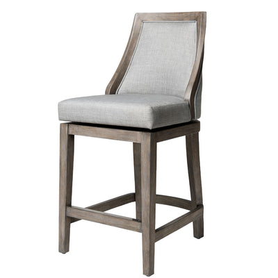 Maven Lane Vienna Counter Stool in Reclaimed Oak Finish w/ Ash Grey Fabric Upholstery