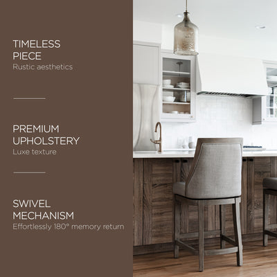 Maven Lane Counter Stool in Oak Finish w/ Ash Grey Fabric Upholstery (For Parts) - VMInnovations