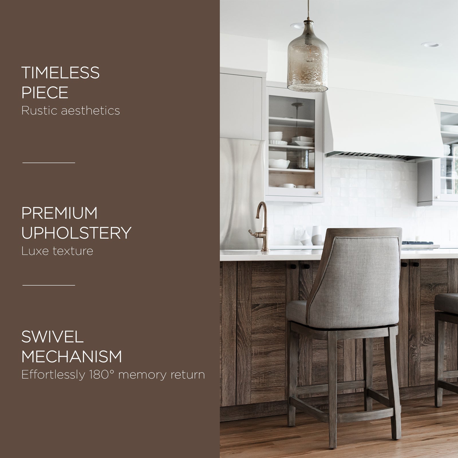 Maven Lane Counter Stool in Oak Finish w/ Ash Grey Fabric Upholstery (For Parts) - VMInnovations