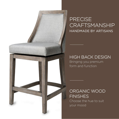 Maven Lane Counter Stool in Oak Finish w/ Ash Grey Fabric Upholstery (For Parts)