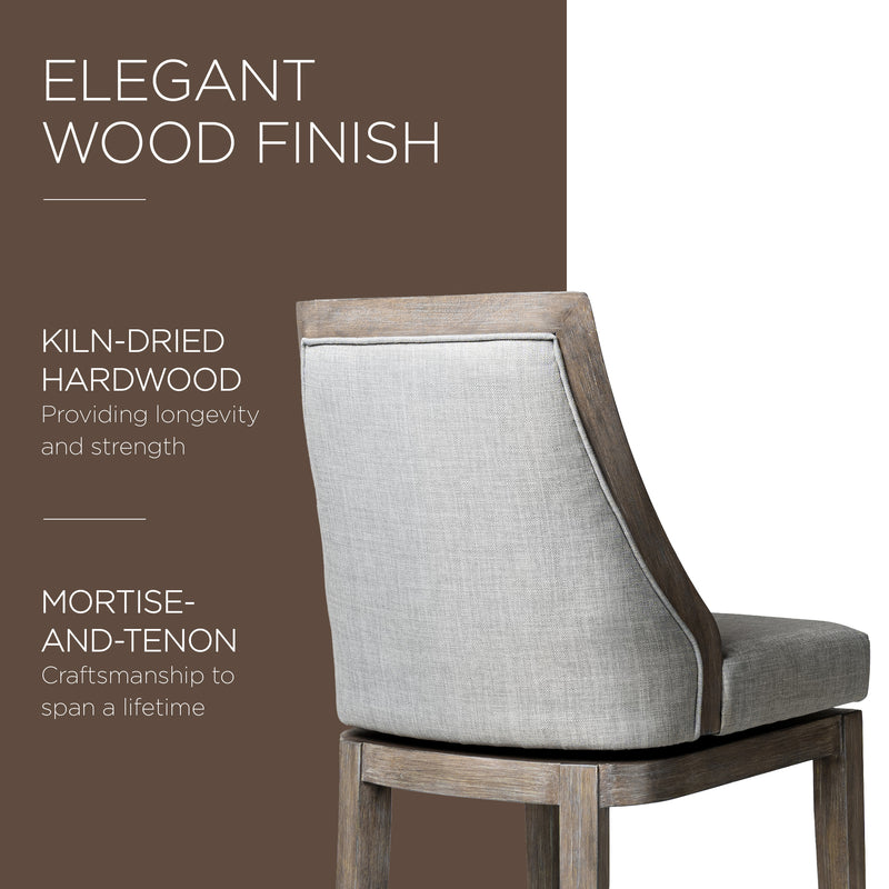 Maven Lane Counter Stool in Oak Finish w/ Ash Grey Fabric Upholstery (For Parts)