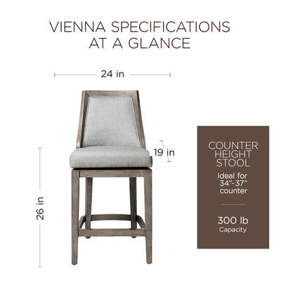 Maven Lane Vienna Counter Stool in Reclaimed Oak Finish w/ Ash Grey Fabric Upholstery