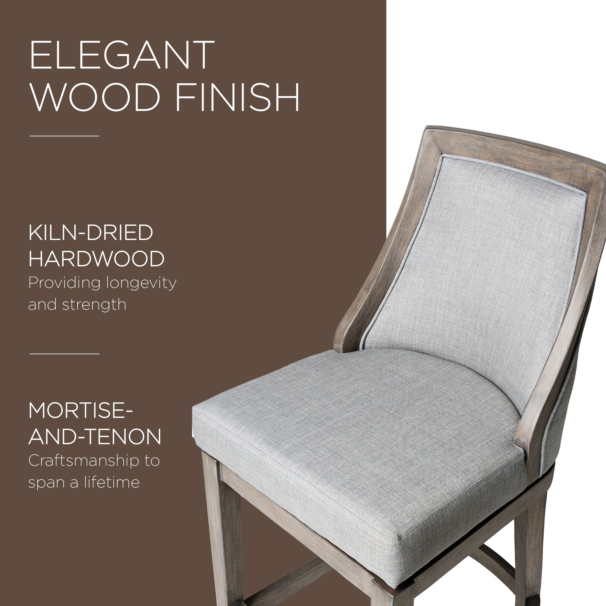Maven Lane Vienna Bar Stool, Reclaimed Oak Finish w/ Ash Grey Fabric Upholstery - VMInnovations
