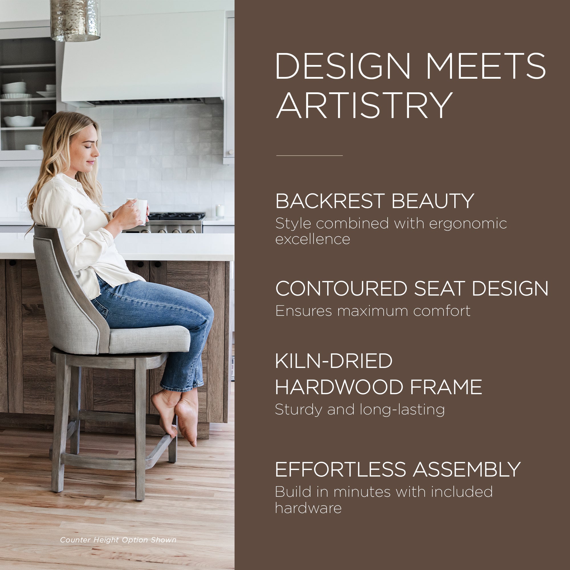 Maven Lane Vienna High-Back Kitchen Swivel Bar Stool, Reclaimed Oak Finish(Used) - VMInnovations