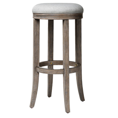 Maven Lane Bar Stool in Reclaimed Oak Finish w/ Ash Grey Fabric Upholstery(Used)