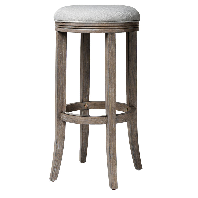 Maven Lane Bar Stool in Reclaimed Oak Finish w/ Ash Grey Fabric Upholstery(Used)