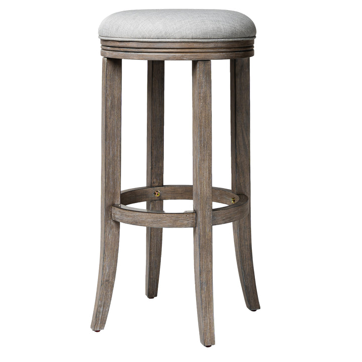 Maven Lane Eva Bar Stool in Reclaimed Oak Finish w/ Ash Grey Fabric Upholstery