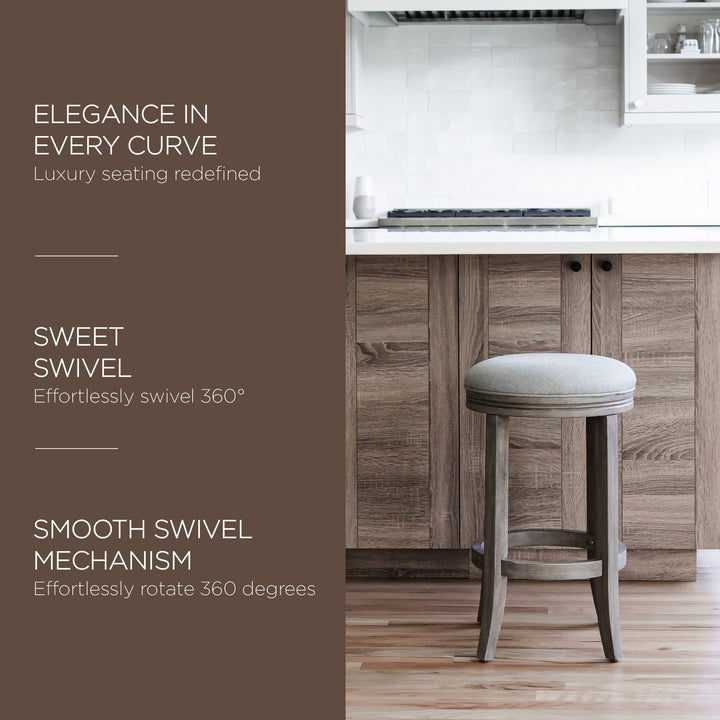 Maven Lane Eva Bar Stool in Reclaimed Oak Finish w/ Ash Grey Fabric Upholstery