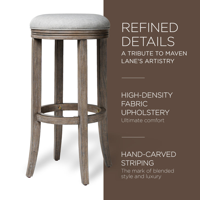 Maven Lane Eva Bar Stool in Reclaimed Oak Finish w/ Ash Grey Fabric Upholstery