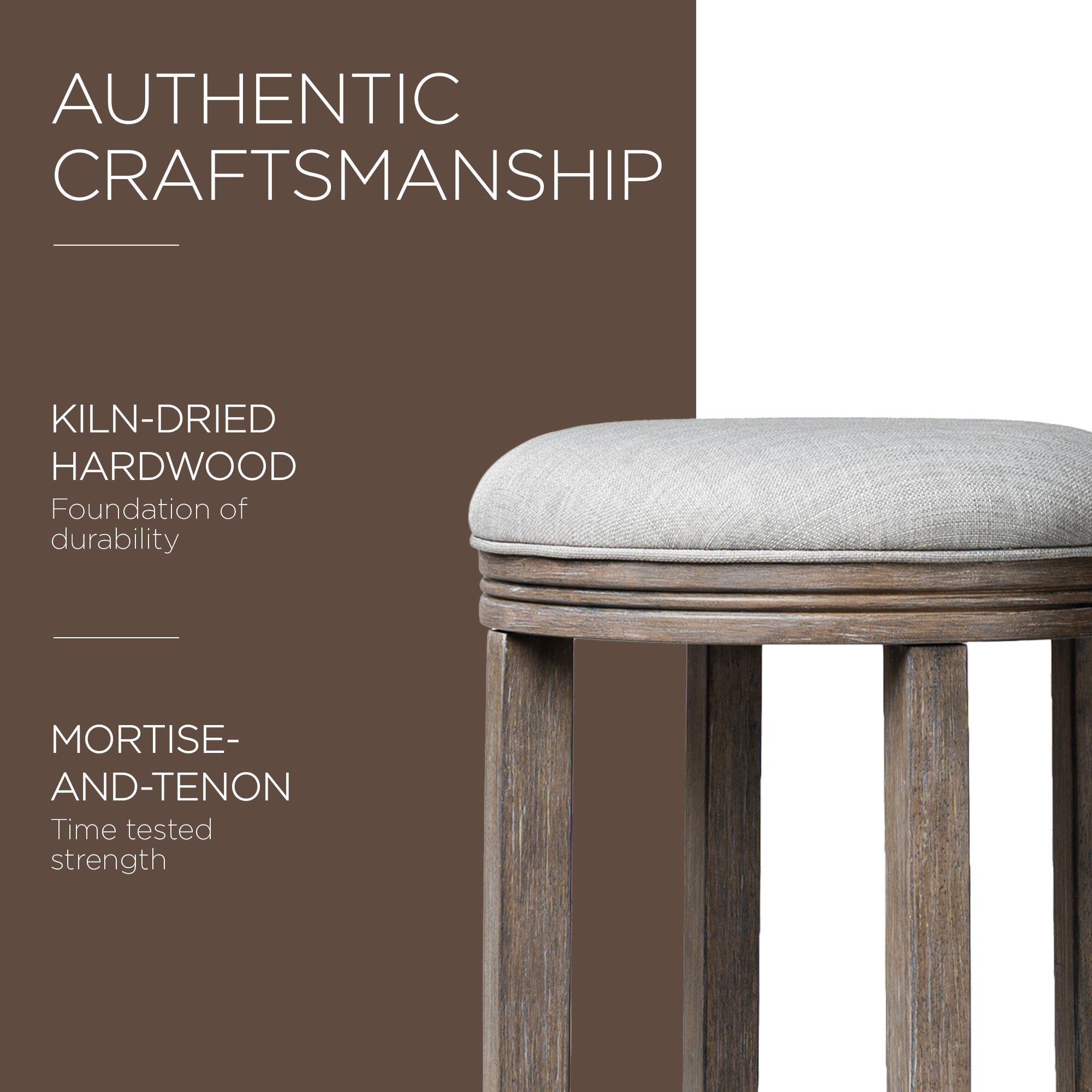 Maven Lane Eva Bar Stool in Reclaimed Oak Finish w/ Ash Grey Fabric Upholstery - VMInnovations