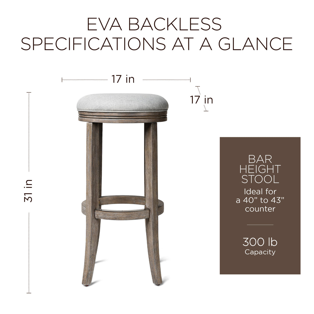 Maven Lane Eva Bar Stool in Reclaimed Oak Finish w/ Ash Grey Fabric Upholstery