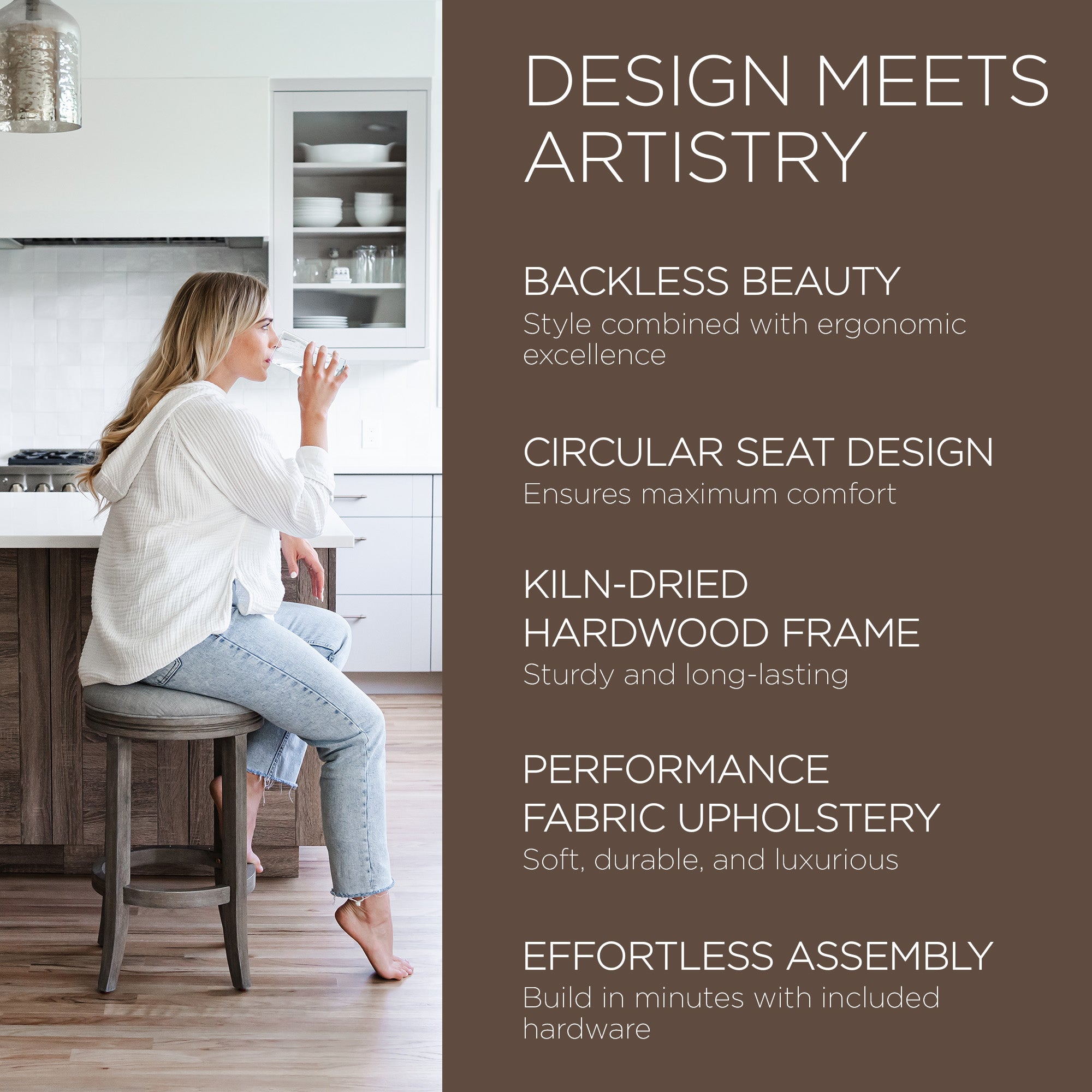 Maven Lane Bar Stool in Reclaimed Oak Finish w/ Ash Grey Fabric Upholstery(Used) - VMInnovations