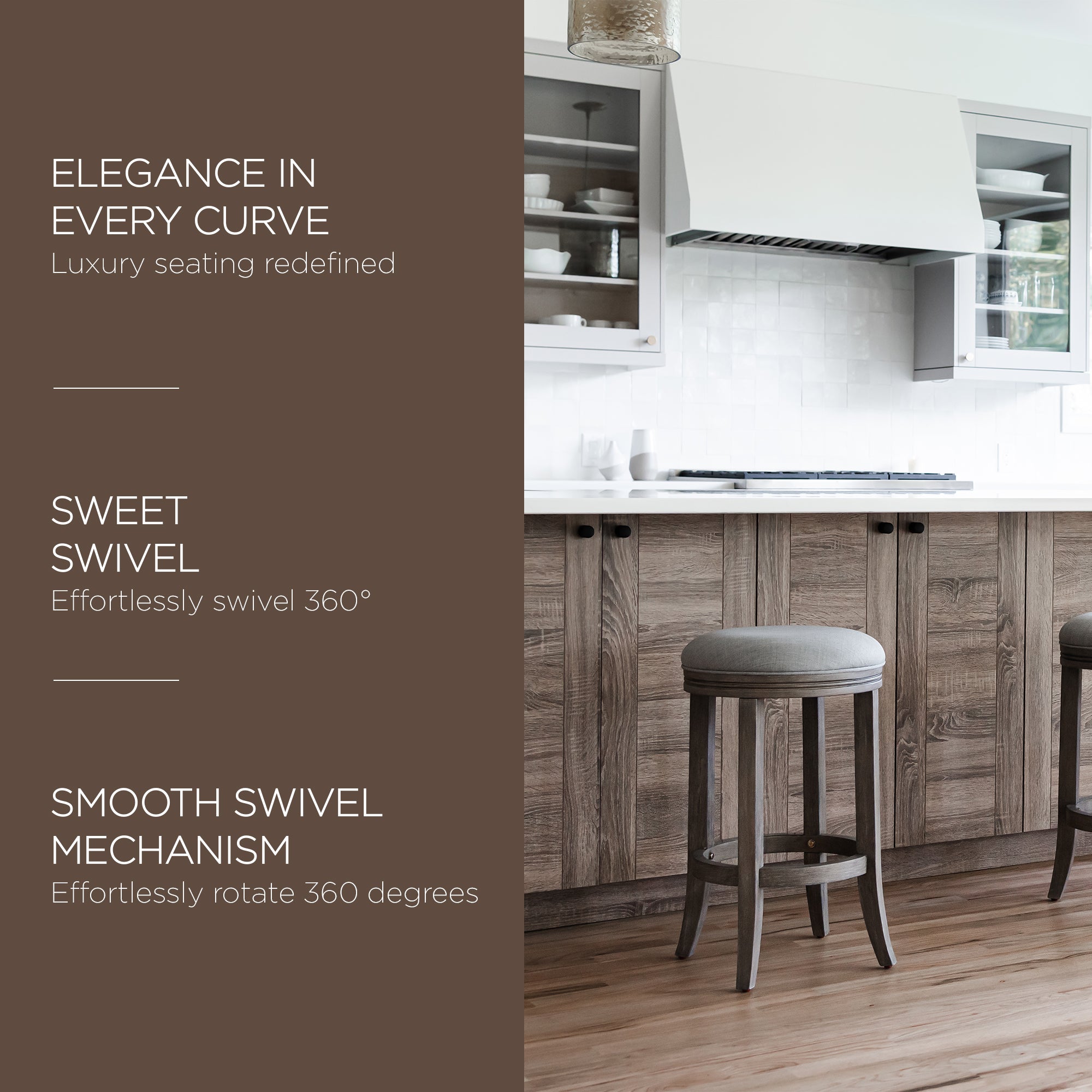 Maven Lane Backless Kitchen Swivel Stool, Reclaimed Oak,Counter Height Open Box) - VMInnovations