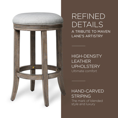 Maven Lane Eva Counter Stool in Reclaimed Oak Finish w/ Ash Grey Fabric Upholstery - VMInnovations