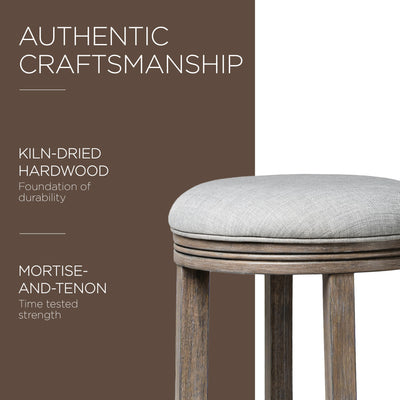 Maven Lane Stool in Reclaimed Oak Finish w/Ash Grey Fabric Upholstery(For Parts)