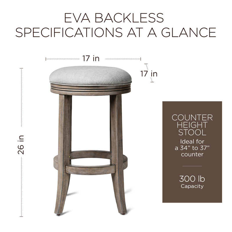Maven Lane Eva Counter Stool in Reclaimed Oak Finish w/ Ash Grey Fabric Upholstery