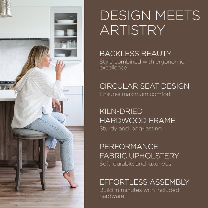 Maven Lane Eva Round Backless Kitchen Swivel Stool, Reclaimed Oak,(Used) - VMInnovations