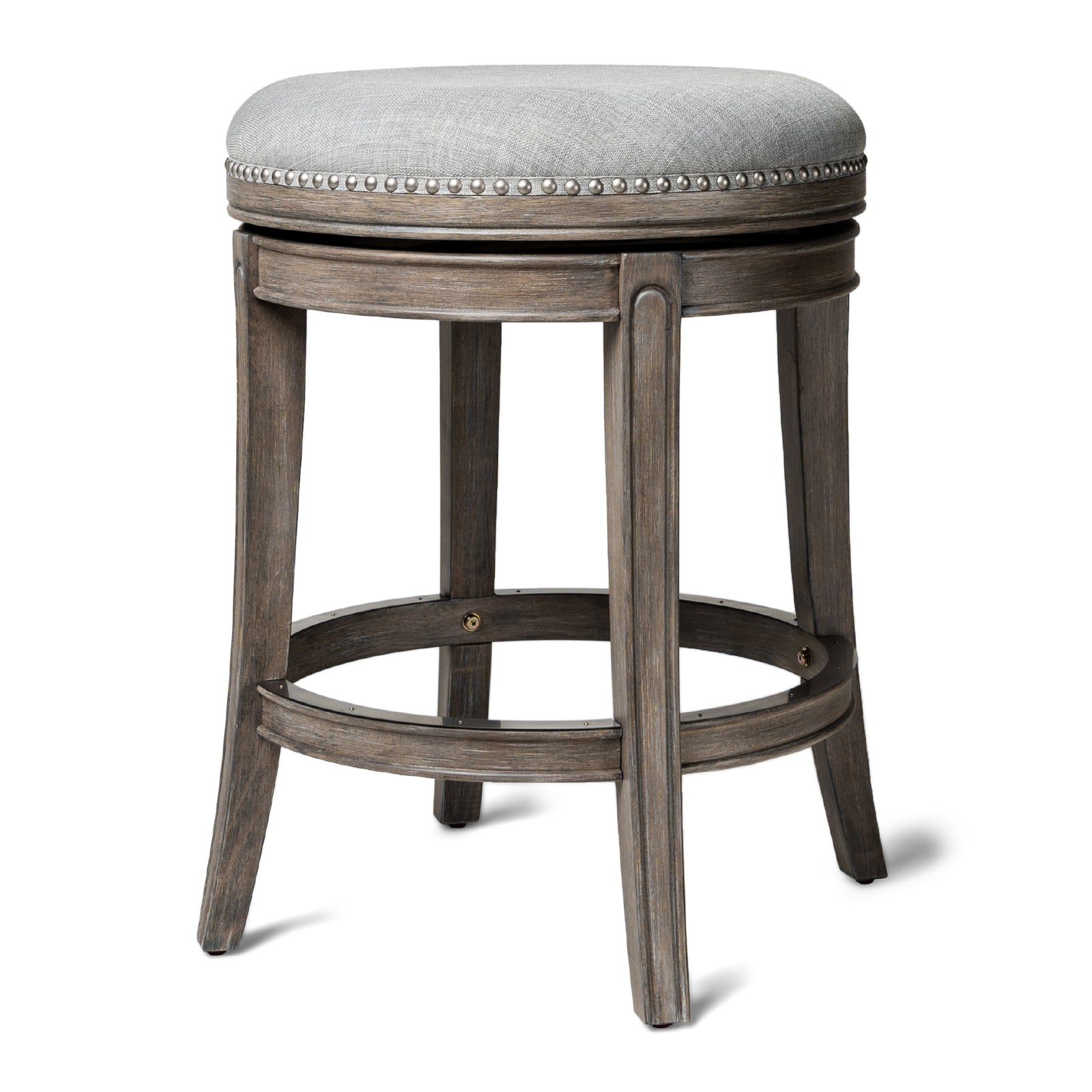 Maven Lane Alexander Backless Counter Stool in Reclaimed Oak Finish w/ Ash Grey Fabric Upholstery - VMInnovations