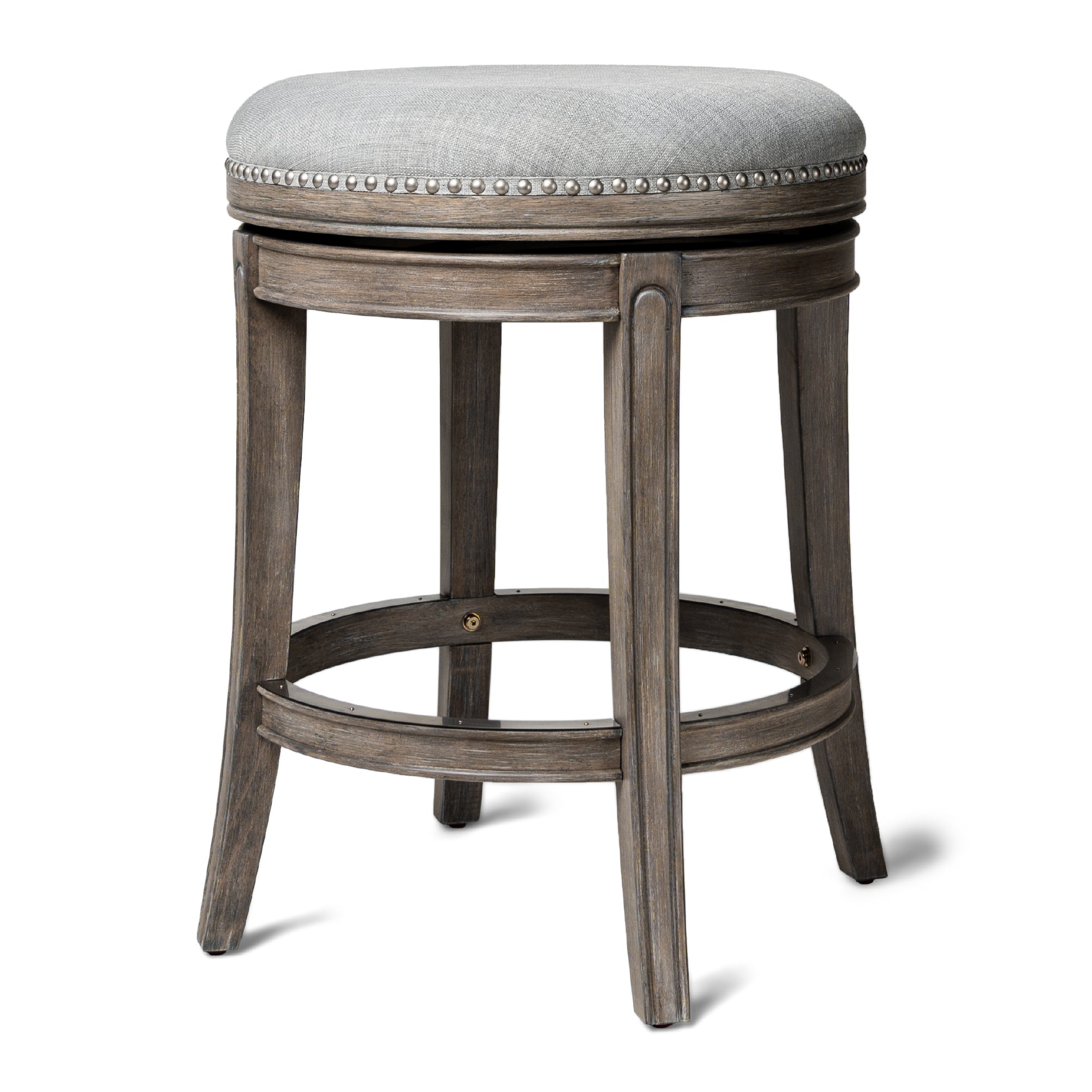 Maven Lane Alexander Round Backless Swivel Stool, Reclaimed Oak, (Used) - VMInnovations