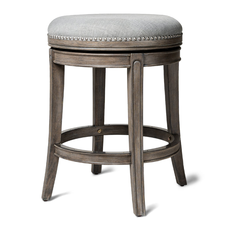 Maven Lane Alexander Backless Counter Stool in Reclaimed Oak Finish w/ Ash Grey Fabric Upholstery