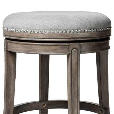 Maven Lane Alexander Backless Counter Stool in Reclaimed Oak Finish w/ Ash Grey Fabric Upholstery - VMInnovations
