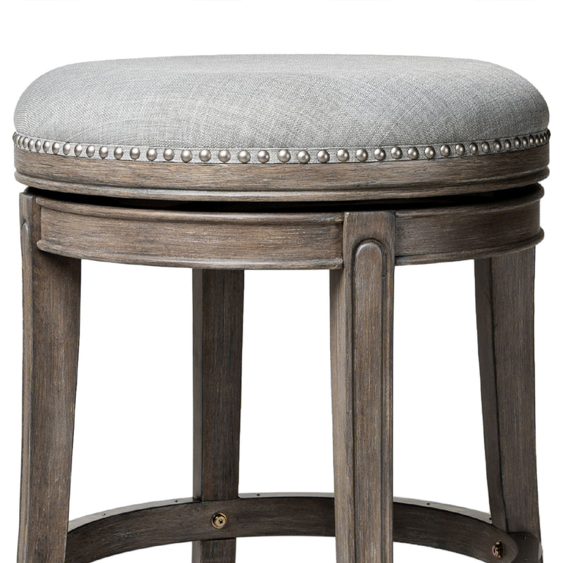 Maven Lane Alexander Backless Counter Stool in Reclaimed Oak Finish w/ Ash Grey Fabric Upholstery